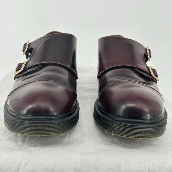 Women's 6.5 Electric Karma Scotty Dark Cherry Red /‎ Brown Chunky Buckle Oxfords - Picture 2 of 10